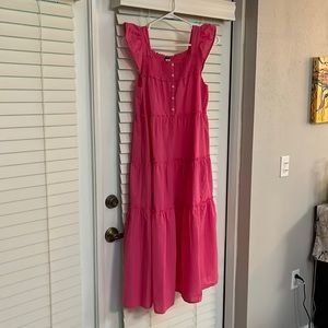 Hot pink flutter sleeve midi dress
